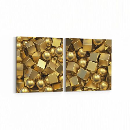 Olla 10019K2Y Abstract 3 Boyut Görsel Kare 2'li Yatay Kanvas Tablo (Ölçü: 145X70)