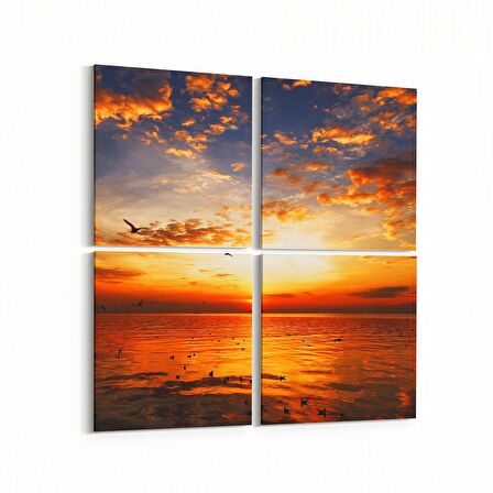Olla 15932K4 Günbatımı Görseli Kare 4'lü Kanvas Tablo (Ölçü: 125X125)