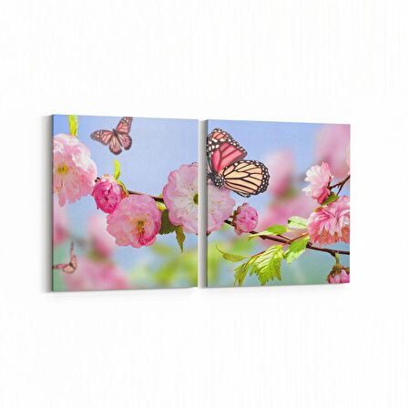 Olla 11657K2Y Orkide Çiçek Görseli 2'li Yatay Kanvas Tablo (Ölçü: 105X50)