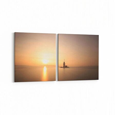 Olla 16048K2Y Günbatımı Görseli Kare 2'li Yatay Kanvas Tablo (Ölçü: 85X40)