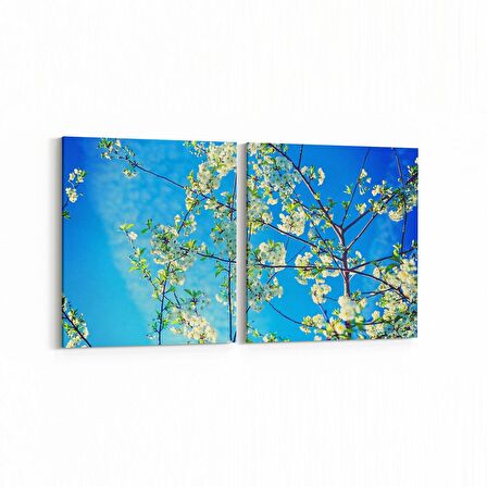 Olla 10858K2Y Ağaç Görseli Kare 2'li Yatay Kanvas Tablo (Ölçü: 125X60)