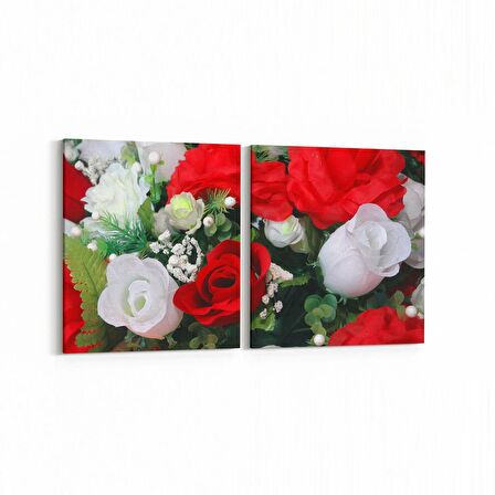 Olla 11554K2Y Çiçek Görseli Kare 2'li Yatay Kanvas Tablo (Ölçü: 125X60)