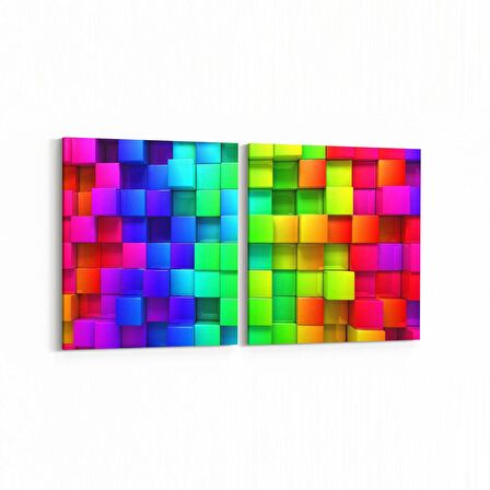 Olla 10057K2Y Abstract 3 Boyut Görsel Kare 2'li Yatay Kanvas Tablo (Ölçü: 65X30)