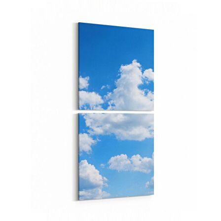 Olla 15682K2D Gökyüzü Bulut Görseli Kare 2'li Dikey Kanvas Tablo (Ölçü: 30X65)