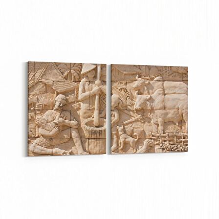 Olla 16266K2Y Heykel / Sanat Görseli Kare 2'li Yatay Kanvas Tablo (Ölçü: 145X70)