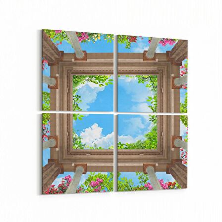 Olla 10487K4 Ağaç Görseli Kare 4'lü Kanvas Tablo (Ölçü: 145X145)