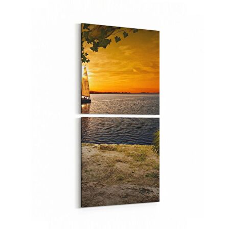 Olla 16091K2D Günbatımı Görseli Kare 2'li Dikey Kanvas Tablo (Ölçü: 30X65)