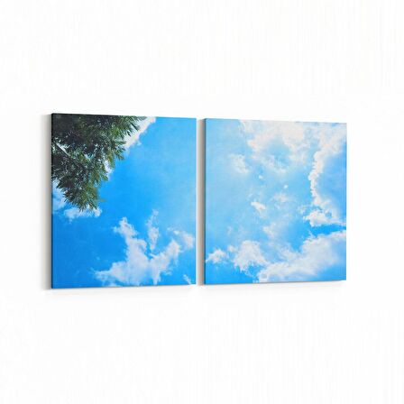 Olla 10896K2Y Ağaç Görseli Kare 2'li Yatay Kanvas Tablo (Ölçü: 65X30)