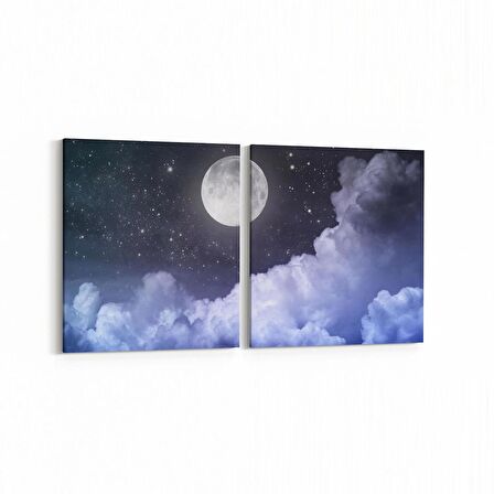 Olla 14664K2Y Gece Gökyüzü Görseli Kare 2'li Yatay Kanvas Tablo (Ölçü: 145X70)