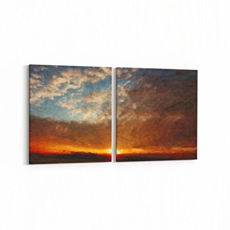 Olla 16118K2Y Günbatımı Görseli Kare 2'li Yatay Kanvas Tablo (Ölçü: 125X60)