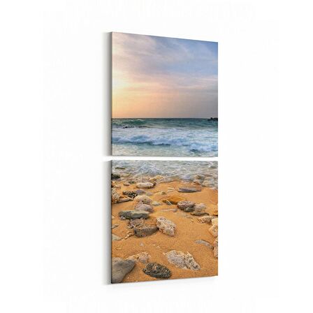 Olla 16577K2D Kumsal / Sahil Görseli Kare 2'li Dikey Kanvas Tablo (Ölçü: 30X65)
