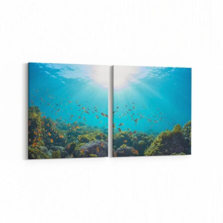 Olla 12987K2Y Deniz / Okyanus Görseli Kare 2'li Yatay Kanvas Tablo (Ölçü: 105X50)