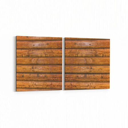 Olla 12011K2Y Ahşap Desen Görseli Kare 2'li Yatay Kanvas Tablo (Ölçü: 125X60)