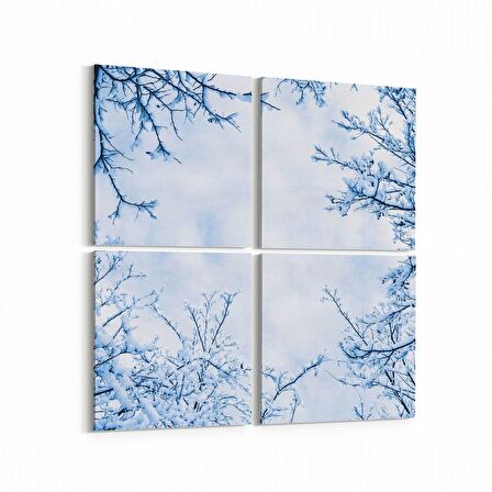 Olla 10570K4 Ağaç Görseli Kare 4'lü Kanvas Tablo (Ölçü: 145X145)