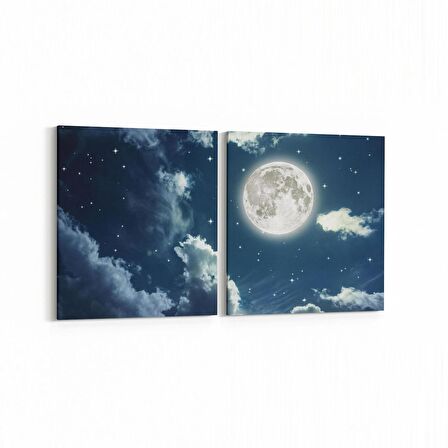 Olla 14720K2Y Gece Gökyüzü Görseli Kare 2'li Yatay Kanvas Tablo (Ölçü: 125X60)