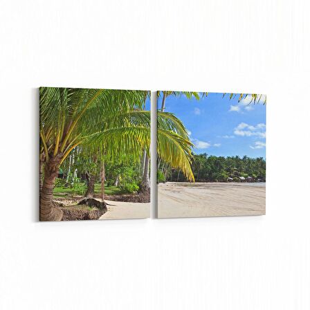 Olla 16595K2Y Kumsal / Sahil Görseli Kare 2'li Yatay Kanvas Tablo (Ölçü: 105X50)