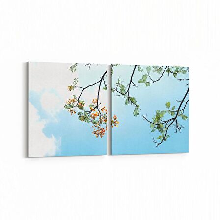 Olla 10851K2Y Ağaç Görseli Kare 2'li Yatay Kanvas Tablo (Ölçü: 125X60)