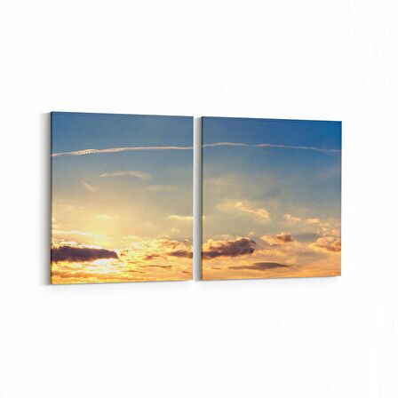 Olla 16095K2Y Günbatımı Görseli Kare 2'li Yatay Kanvas Tablo (Ölçü: 85X40)