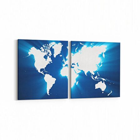Olla 16223K2Y Harita Görseli Kare 2'li Yatay Kanvas Tablo (Ölçü: 125X60)