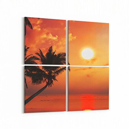 Olla 15947K4 Günbatımı Görseli Kare 4'lü Kanvas Tablo (Ölçü: 145X145)