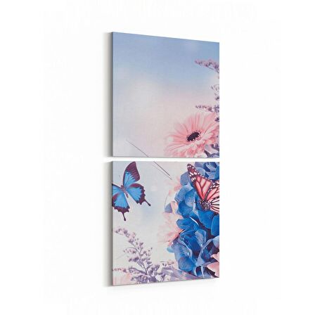 Olla 11706K2D Orkide Çiçek Görseli Kare 2'li Dikey Kanvas Tablo (Ölçü: 30X65)