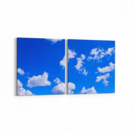 Olla 15732K2Y Gökyüzü Bulut Görseli Kare 2'li Yatay Kanvas Tablo (Ölçü: 145X70)
