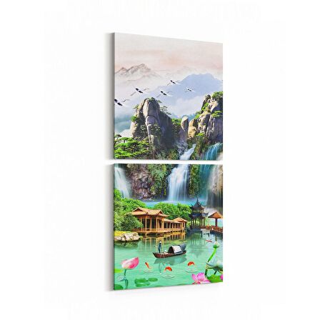 Olla 13574K2D Doğa / Manzara Görseli Kare 2'li Dikey Kanvas Tablo (Ölçü: 30X65)