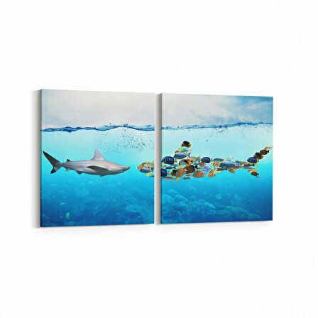 Olla 12948K2Y Deniz / Okyanus Görseli Kare 2'li Yatay Kanvas Tablo (Ölçü: 145X70)