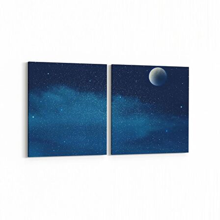 Olla 14791K2Y Gece Gökyüzü Görseli Kare 2'li Yatay Kanvas Tablo (Ölçü: 125X60)