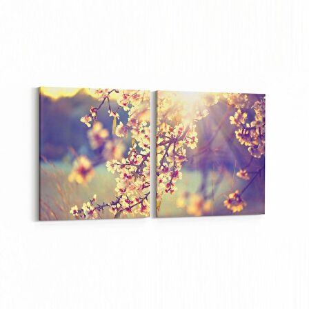 Olla 10746K2Y Ağaç Görseli Kare 2'li Yatay Kanvas Tablo (Ölçü: 65X30)