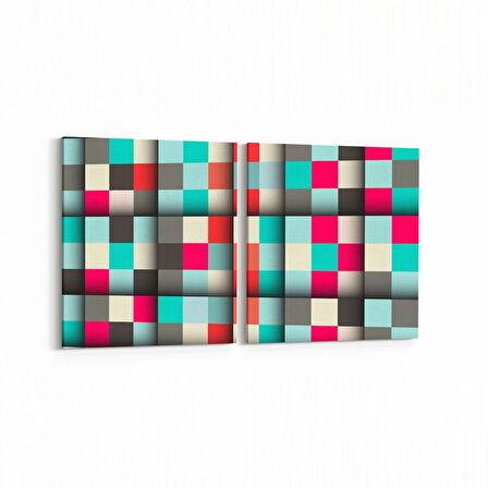 Olla 10029K2Y Abstract 3 Boyut Görsel Kare 2'li Yatay Kanvas Tablo (Ölçü: 65X30)