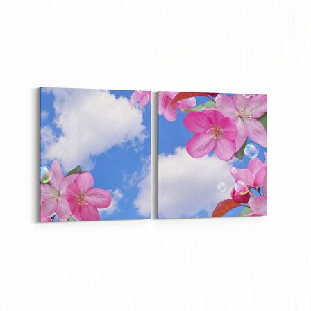 Olla 10967K2Y Ağaç Görseli Kare 2'li Yatay Kanvas Tablo (Ölçü: 65X30)