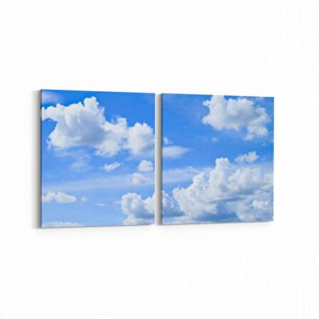 Olla 15724K2Y Gökyüzü Bulut Görseli Kare 2'li Yatay Kanvas Tablo (Ölçü: 65X30)