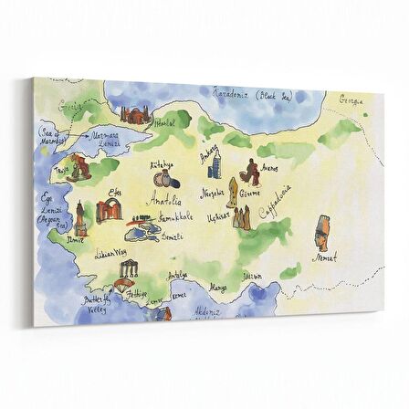 Olla 16190Y Harita Görseli Yatay Kanvas Tablo (Ölçü: 120X80)