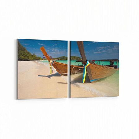 Olla 16610K2Y Kumsal / Sahil Görseli Kare 2'li Yatay Kanvas Tablo (Ölçü: 125X60)