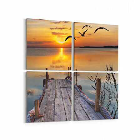 Olla 16128K4 Günbatımı Görseli Kare 4'lü Kanvas Tablo (Ölçü: 125X125)