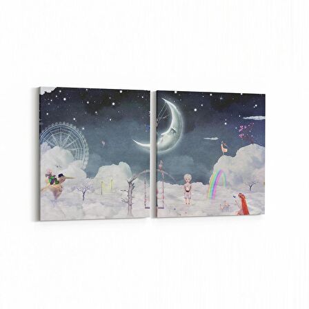 Olla 12770K2Y Çocuk Odası Görseli 2'li Yatay Kanvas Tablo (Ölçü: 145X70)