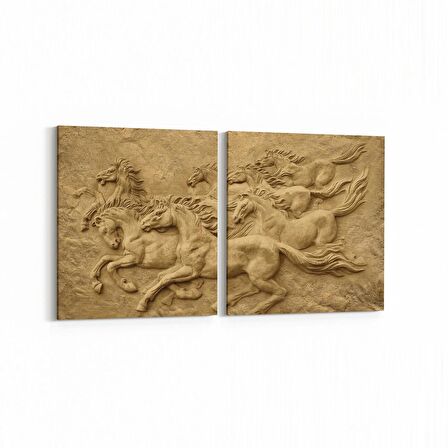 Olla 16250K2Y Heykel / Sanat Görseli Kare 2'li Yatay Kanvas Tablo (Ölçü: 145X70)