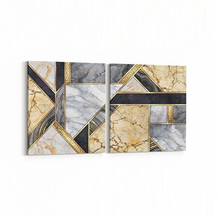 Olla 16689K2Y Mermer Desen Görsel Kare 2'li Yatay Kanvas Tablo (Ölçü: 125X60)