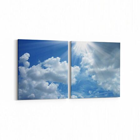 Olla 15817K2Y Gökyüzü Bulut Görseli Kare 2'li Yatay Kanvas Tablo (Ölçü: 105X50)