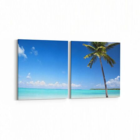 Olla 16495K2Y Kumsal / Sahil Görseli Kare 2'li Yatay Kanvas Tablo (Ölçü: 125X60)