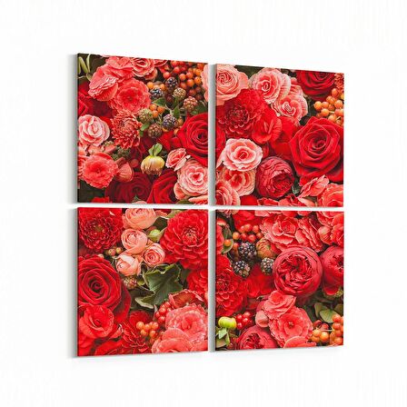 Olla 11555K4 Çiçek Görseli Kare 4'lü Kanvas Tablo (Ölçü: 105X105)