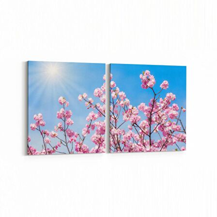 Olla 10569K2Y Ağaç Görseli Kare 2'li Yatay Kanvas Tablo (Ölçü: 85X40)