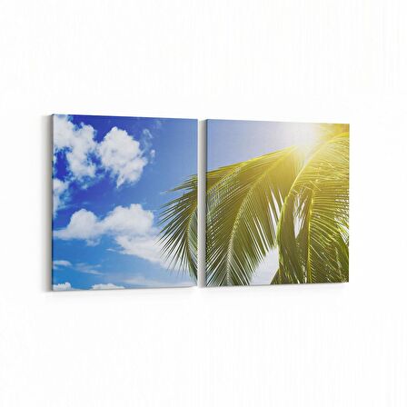 Olla 11496K2Y Palmiye Ağacı Görseli Kare 2'li Yatay Kanvas Tablo (Ölçü: 125X60)
