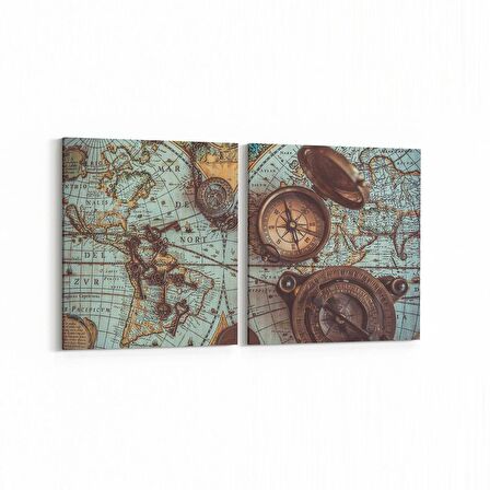 Olla 16220K2Y Harita Görseli Kare 2'li Yatay Kanvas Tablo (Ölçü: 105X50)