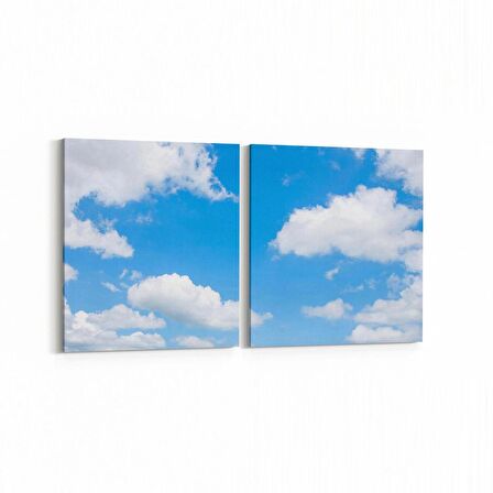 Olla 15513K2Y Gökyüzü Bulut Görseli Kare 2'li Yatay Kanvas Tablo (Ölçü: 145X70)