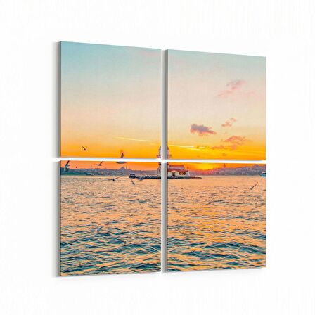 Olla 15953K4 Günbatımı Görseli Kare 4'lü Kanvas Tablo (Ölçü: 65X65)