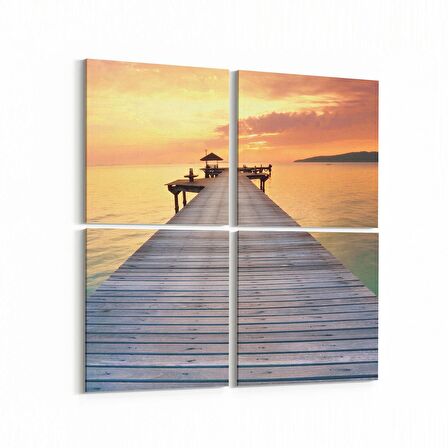 Olla 15958K4 Günbatımı Görseli Kare 4'lü Kanvas Tablo (Ölçü: 125X125)