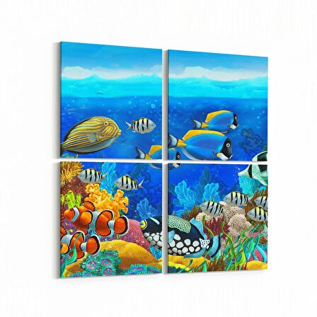 Olla 12087K4 Akvaryum / Balık Görseli Kare 4'lü Kanvas Tablo (Ölçü: 145X145)