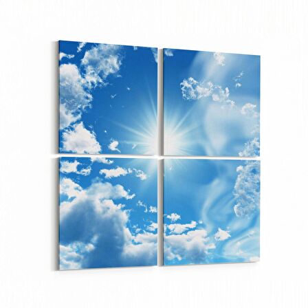 Olla 15524K4 Gökyüzü Bulut Görseli Kare 4'lü Kanvas Tablo (Ölçü: 145X145)